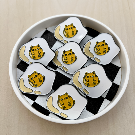 "egg cat" metal pin