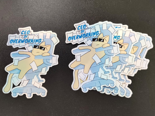 "CEO of OVERWORKING” cat sticker