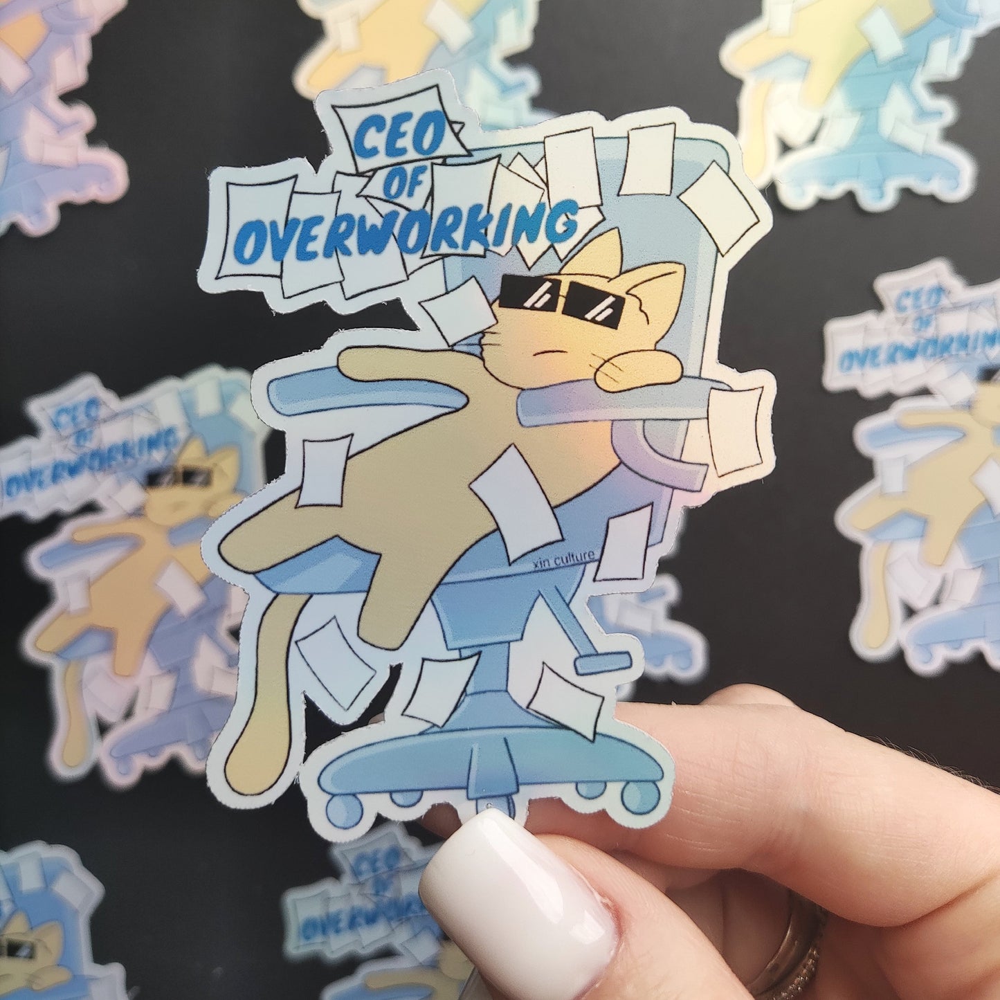 "CEO of OVERWORKING” cat sticker